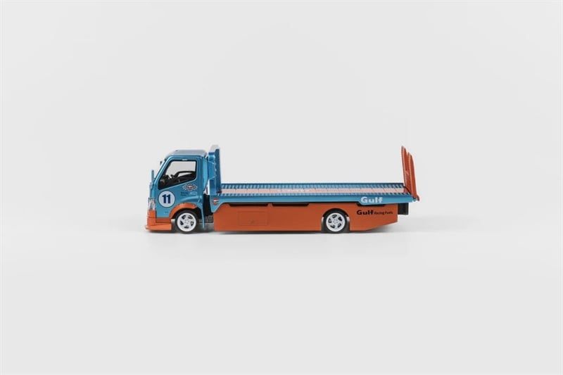  Mô hình xe tải sàn trượt - chở xe H300 Custom truck Gulf Blue/Orange tỉ lệ 1:64 Micro Turbo MT6405A7 