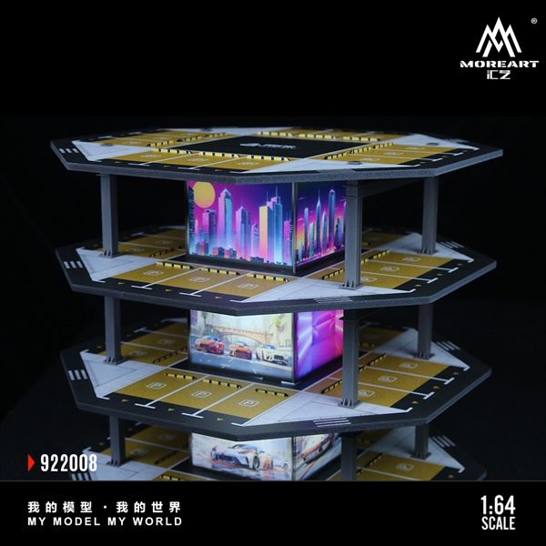  Hộp trưng bày mô phỏng bãi đổ xe 4 tầng - 4 mặt hình lục giác có đèn Octagonal Building Parking Lot tỉ lệ 1:64 MoreArt MO922008 
