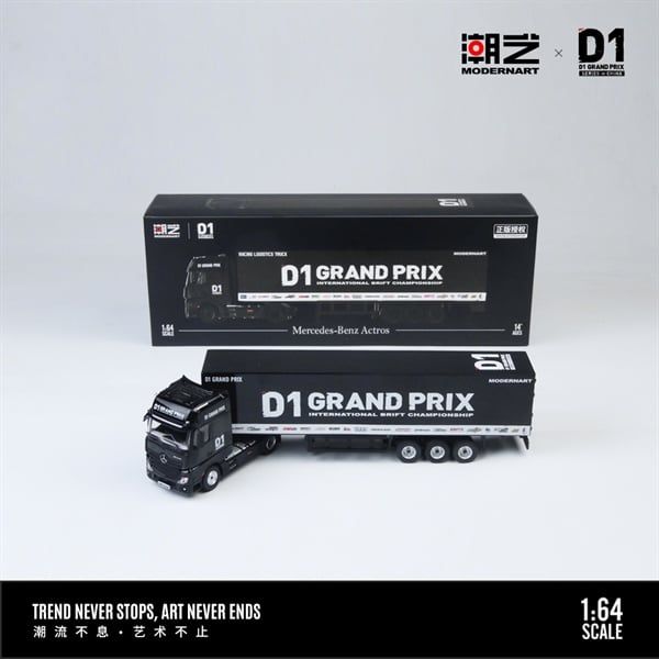  Mô hình xe đầu kéo Mercedes-Benz Actros Container Truck D1 Black tỉ lệ 1:64 Tide Art MD x D1 GRAND PRIX MD646737 