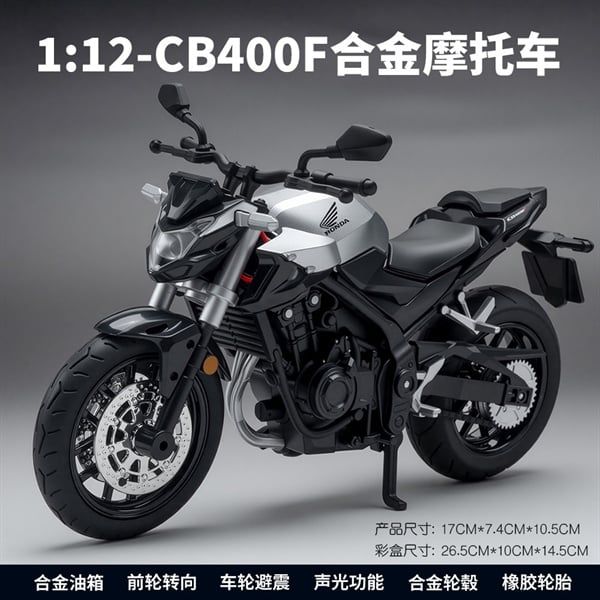  Mô hình xe Honda CB400F có đèn - âm thanh nhún được phuộc trước - sau tỉ lệ 1:12 Alloy model M12-19 