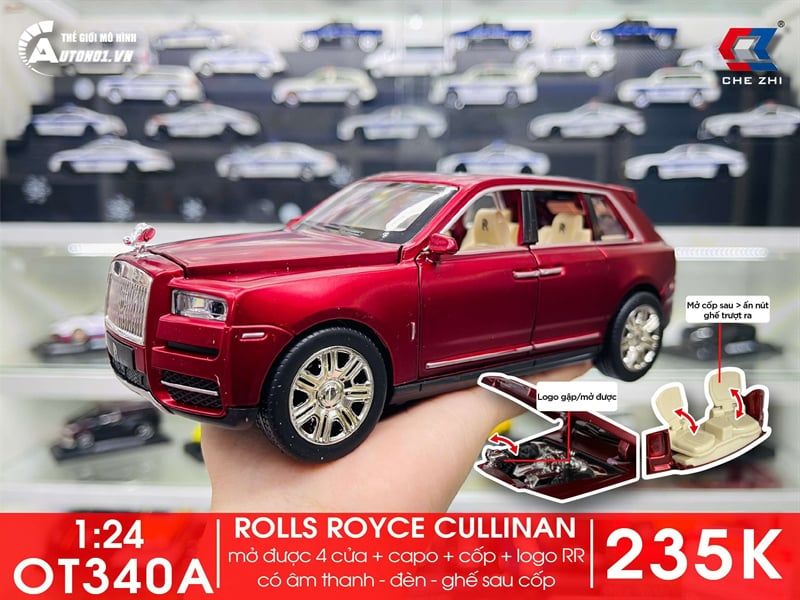  Xe ô tô mô hình bằng hợp kim và nhựa RR Cullinan tỉ lệ 1:24 Chezhi OT340 