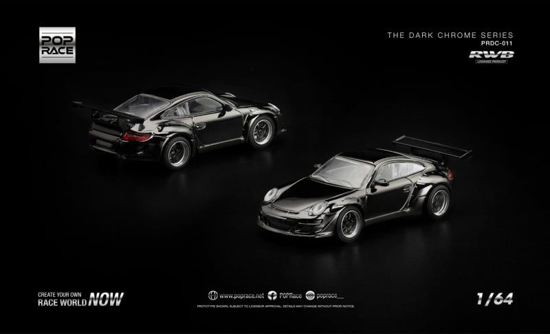  Mô hình xe Porsche RWB 997 - DARK CHROME tỉ lệ 1:64 Pop Race PRDC011 