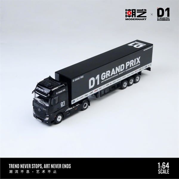  Mô hình xe đầu kéo Mercedes-Benz Actros Container Truck D1 Black tỉ lệ 1:64 Tide Art MD x D1 GRAND PRIX MD646737 