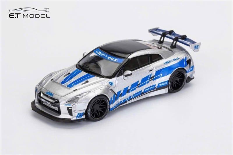  Mô hình xe Nissan GTR R35 LBWK LB FNF silver blue limited 499pcs tỉ lệ 1:64 ET model OT64768 