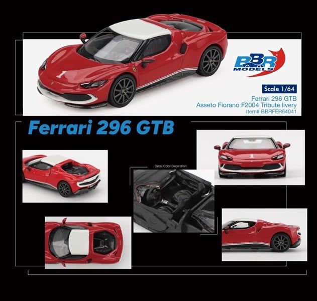  Mô hình xe Ferrari 296 GTB Asseto Fiorano F2004 Tribute livery tỉ lệ 1:64 BBR model BBRFER64041 