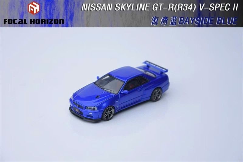  Mô hình xe Nissan Skyline GT-R R34 V-SPEC-II blue mở capo tỉ lệ 1:64 Focal Horizon OT64506 