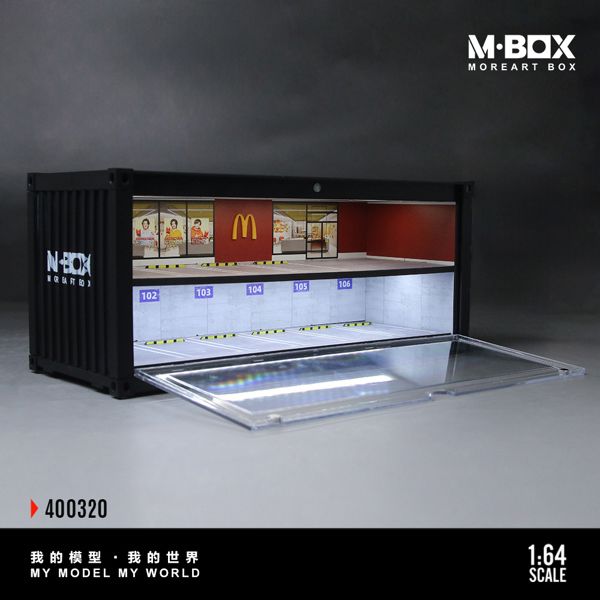  Hộp trưng bày container mô phỏng Bối cảnh chủ đề McDonald's có đèn kích thước 38.7x16x16.5cm tỉ lệ 1:64 MoreArt box M-Box MB400320 