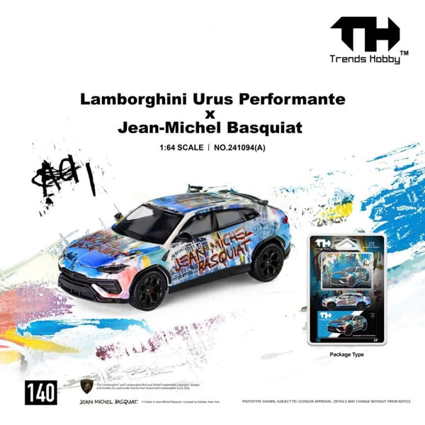  Mô hình xe Lamborghini Urus Performante X Jean-Michel Basquiat Matt white card tỉ lệ 1:64 trends Hobby 241094 