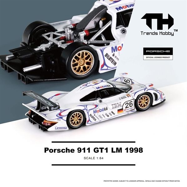  Mô hình xe Porsche 911 GT1 LM 1998 24 Hours of Le Mans mở được nắp máy tỉ lệ 1:64 Trendy Hobby TH 241085 