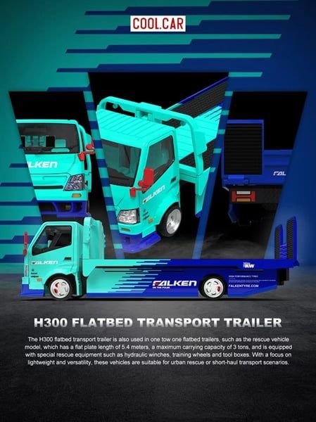  Mô hình H300 Flatbed Transport Trailer Falken Teal Blue Painted tỉ lệ 1:64 Cool Car CC647232 