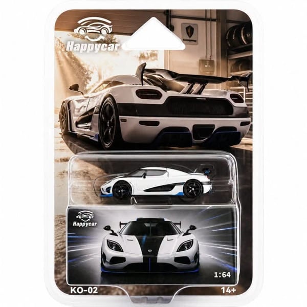  Mô hình xe Koenigsegg AGERA RS bản card White Blue tỉ lệ 1:64 Happy Car HC OT64937 