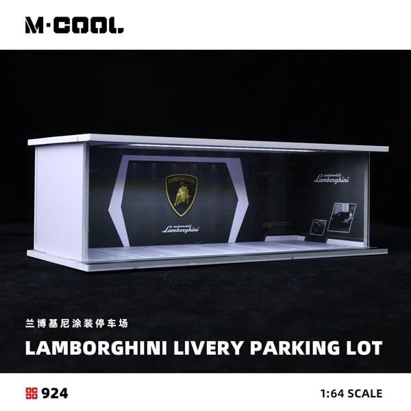  Hộp trưng bày mô phỏng diorama garage trưng bày xe Lamborghini Paint Scheme Parking Lot kích thước 30x13.3x10cm tỉ lệ 1:64 M Cool MC914924 