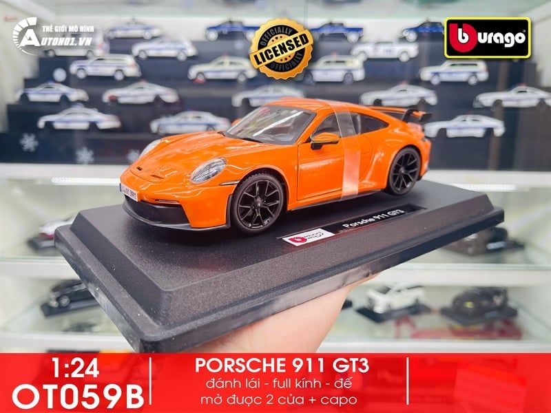  Mô hình xe Porsche 911 GT3 đánh lái được 1:24 Bburago 18-21104 GN OT059 