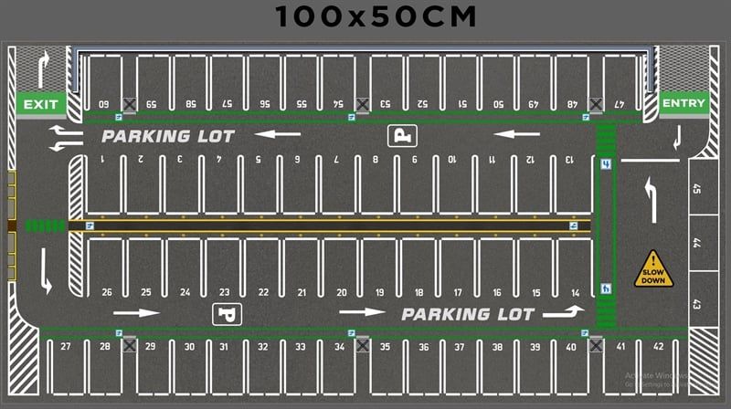  Phụ kiện thảm sa bàn chống trượt mô phỏng diorama bãi đỗ xe hơn 60 chỗ kích thước 100x50cm cho mô hình xe 1:64 Autono1 PT014 
