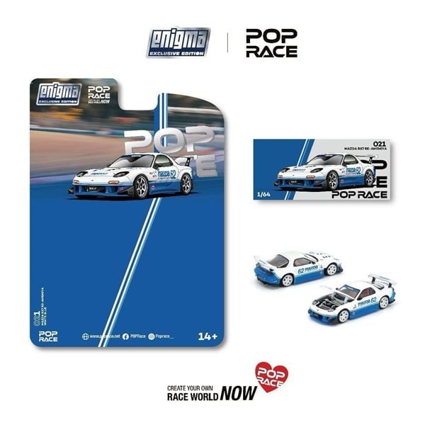  Mô hình xe Mazda RX7 (FD3S) veilside blue/white bản card tỉ lệ 1:64 Poprace PRE021 
