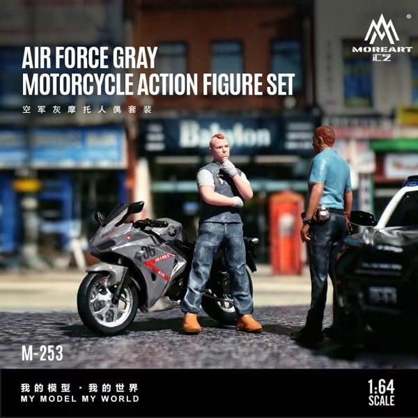  Set mô hình nhân vật và xe Air Force Grey Motorcycle tỉ lệ 1:64 MoreArt MO222253 
