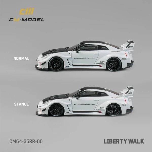  Mô hình xe Nissan R35 LBWK Super Silhouette 35GT-RR White carbon fiber tỉ lệ 1:64 CM Model CM64-35RR-06 
