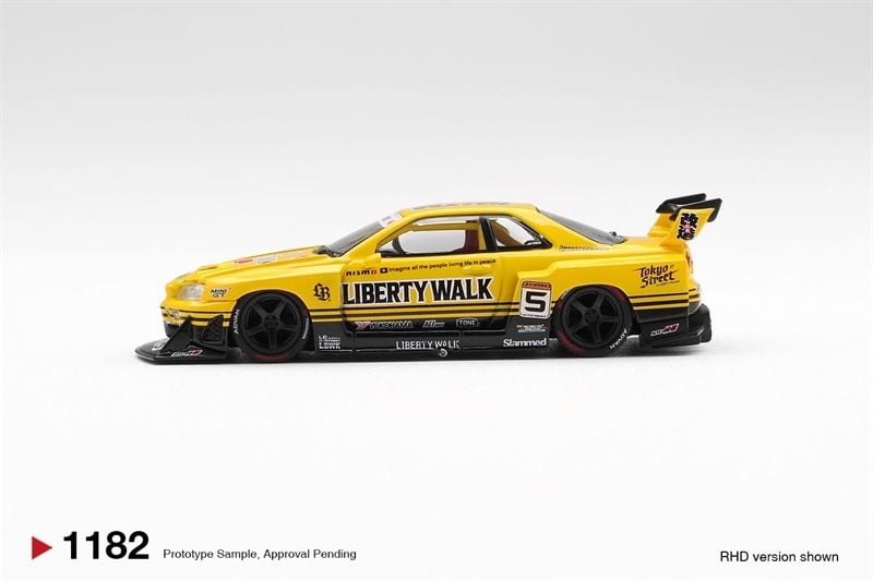 Mô hình xe Nissan LB-ER34 Super Silhouette SKYLINE Sport Yellow tỉ lệ 1:64 MiniGT MGT01182 