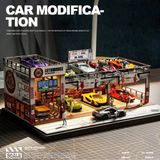  Hộp trưng bày mô phỏng diorama garage - xưởng để xe có đèn kích thước 29.5x19.7x11.8cm tỉ lệ 1:64 Shou Cang JiSCJ82065 