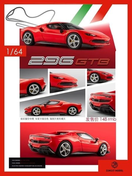  Mô hình xe Ferrari 296 GTB tỉ lệ 1:64 Zincit Mode OT64772 