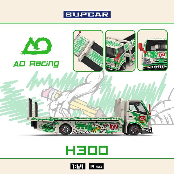  Mô hình xe tải thớt H300 Flatbed transport Graffiti rexy green tỉ lệ 1:64 Supcar SC647250 