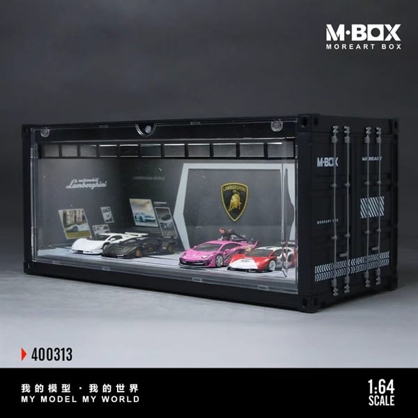  Hộp trưng bày container mô phỏng garage Lamborghini 30cm × 12.5cm × 13cm tỉ lệ 1:64 MoreArt MB400313 