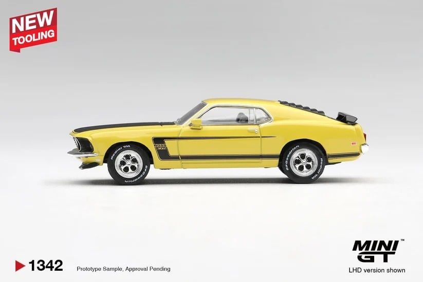  Mô hình xe Ford Mustang Boss 302 1969 Bright Yellow bản card tỉ lệ 1:64 MiniGT MGT01342 