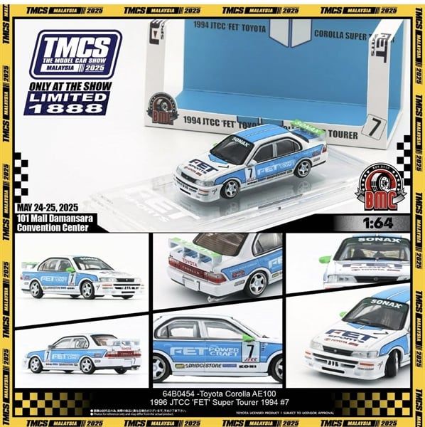 Mô hình xe Toyota Corolla AE100 - JTCC 'FET' Super Tourer 1994 #7 (Malaysia Excluisive) limited 1888pcs BMC model TMCS2025 