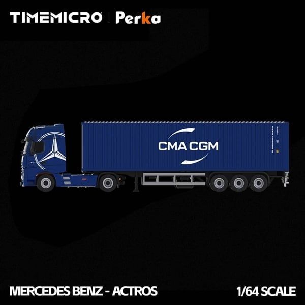  Mô hình xe tải container Mercedes Benz Actros CMA CGM blue tỉ lệ 1:64 Time micro x Perka TM646745 