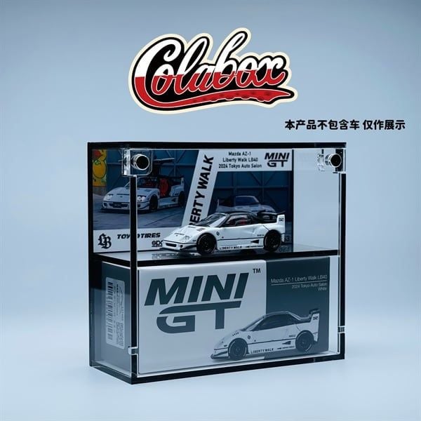  Hộp trưng bày mica cho xe Mazda AZ-1 Liberty Walk LB40 White 2024 Tokyo Auto Salon MiniGT có khung ảnh tỉ lệ 1:64 Colabox 953 PKC 