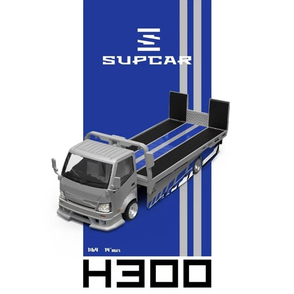  Mô hình xe H300 Flatbed Transport Trailer - Silver-Blue Stripe tỉ lệ 1:64 SUPCAR SC647238 