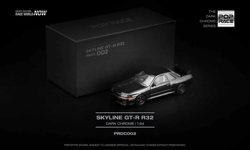  Mô hình xe ô tô Nissan Skyline GTR R32 dark chrome series mở được capo tỉ lệ 1:64 Poprace PRDC002 