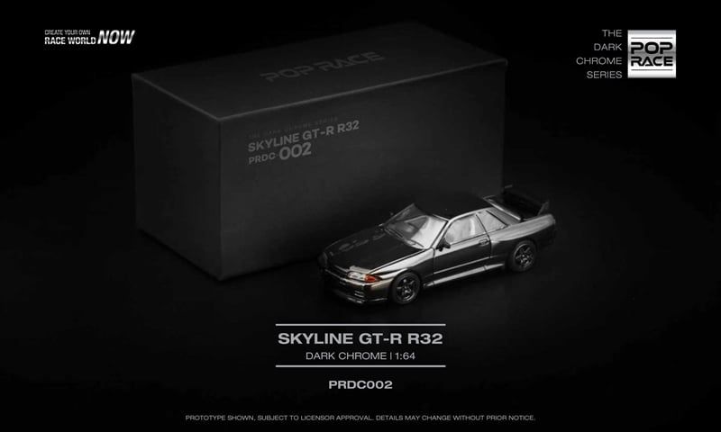  Mô hình xe ô tô Nissan Skyline GTR R32 dark chrome series mở được capo tỉ lệ 1:64 Poprace PRDC002 