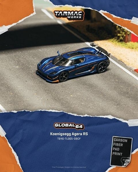 Mô hình xe Koenigsegg Agera RS, Dark Blue Carbon Fiber / Orange Accents tỉ lệ 1:64 Tarmac Works T64G-TL005-DBCF 