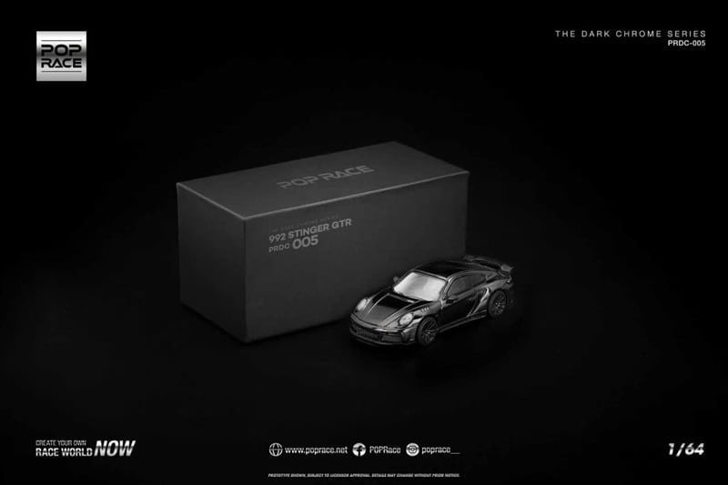  Mô hình xe Porsche 992 Stinger GTR Dark Chrome tỉ lệ 1:64 Poprace PRDC005 
