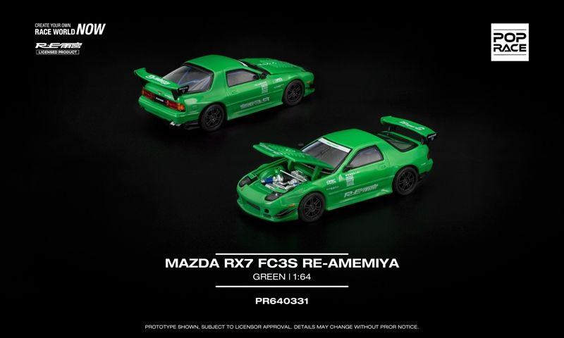  Mô hình xe Mazda RX7 (FC3S) RE-Amemiya Green tỉ lệ 1:64 Poprace PR640339 