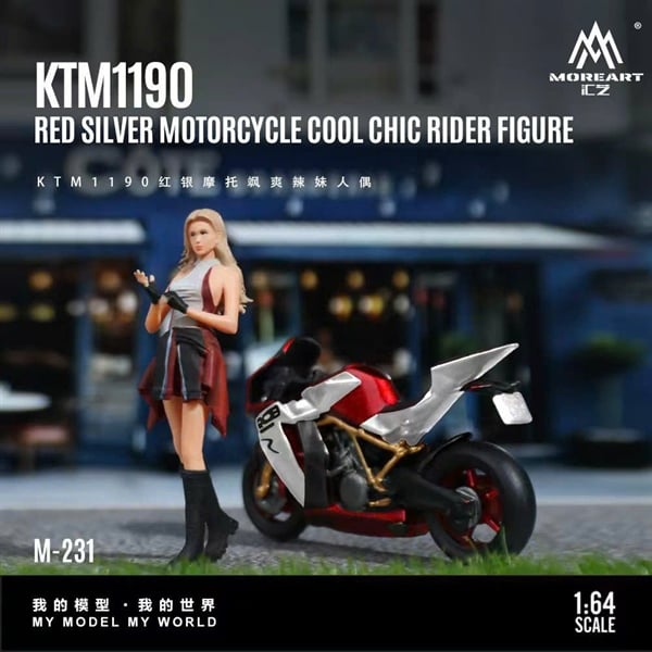  Set mô hình nhân vật nữ và xe mô tô KTM 1190 Red tỉ lệ 1:64 MoreArt MO222231 