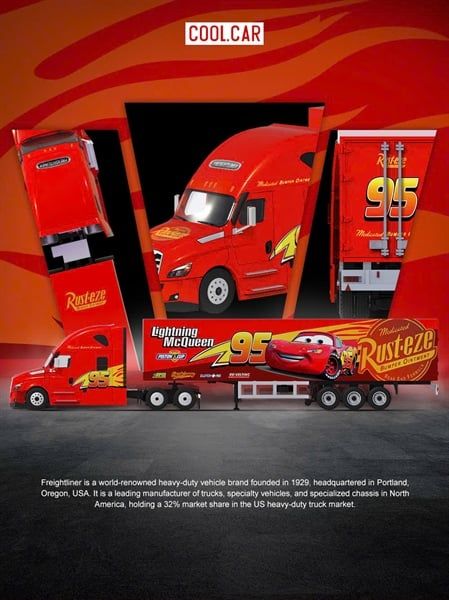  Mô hình xe container Freightliner Lightning McQueen Livery Dedicated Transport Truck tỉ lệ 1:64 CoolCar CC800116 