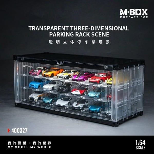  Hộp trưng bày container Cảnh giá đỗ xe 3D trong suốt kích thước 33.4cm x 14.5cm x 7.8cm tỉ lệ 1:64 MoreArt Box M-BOX MB400327 