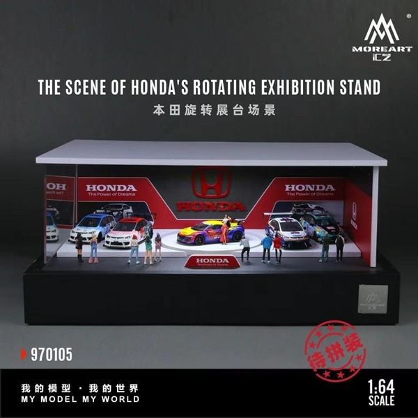  Hộp trưng bày mô phỏng diorama showroom Honda có đế xoay - đèn - mica kích thước 33,7cm x 23,7cm x 14,5cm tỉ lệ 1:64 MoreArt MO970105 