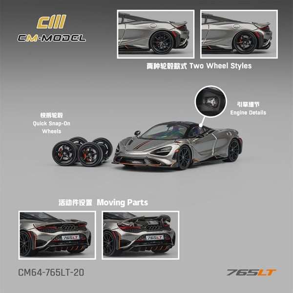  Mô hình xe Mclaren 765LT Metal gun gray tỉ lệ 1:64 CM Model CM64-765LT-20 