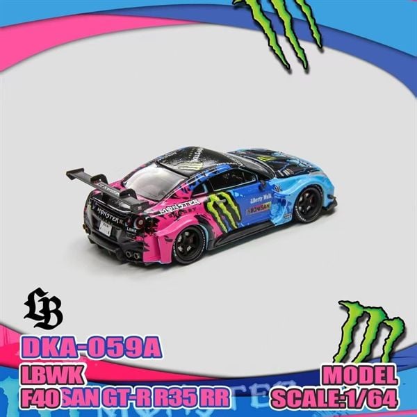 Mô hình xe Nissan GTR R35 LBWK Monster Energy Hooniban open hood tỉ lệ 1:64 Demon King DKA-059 