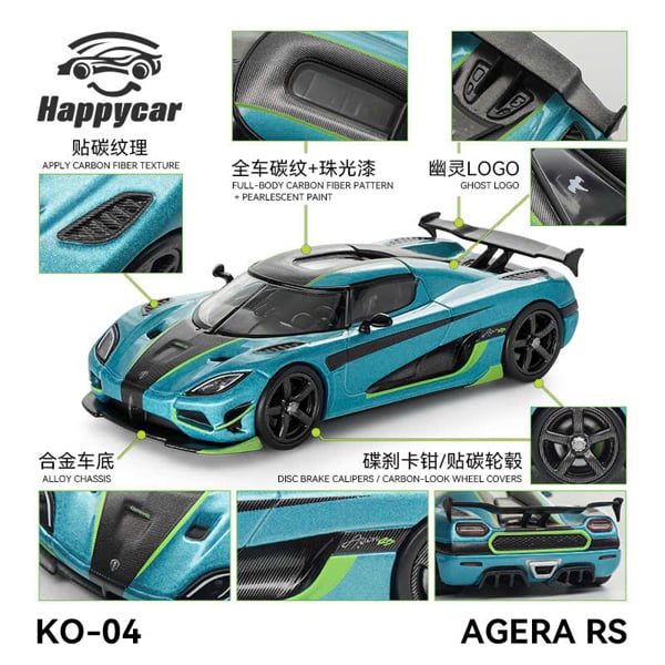  Mô hình xe Koenigsegg AGERA RS bản box Green tỉ lệ 1:64 Happy Car HC OT64938 