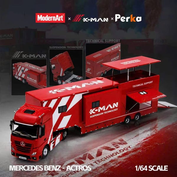  Mô hình xe tải đầu kéo Mercedes Benz Actros Koman race service car collaboration tỉ lệ 1:64 ModernArt & K-MAN & Perka MD801001 