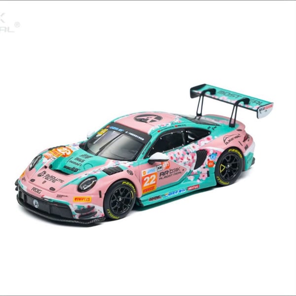  Mô hình xe Porsche 911 GT3 R 2026 China GT Ningbo Absolute Racing 22# Pink PeachBlossom Livery tỉ lệ 1:64 AR box 640007001 