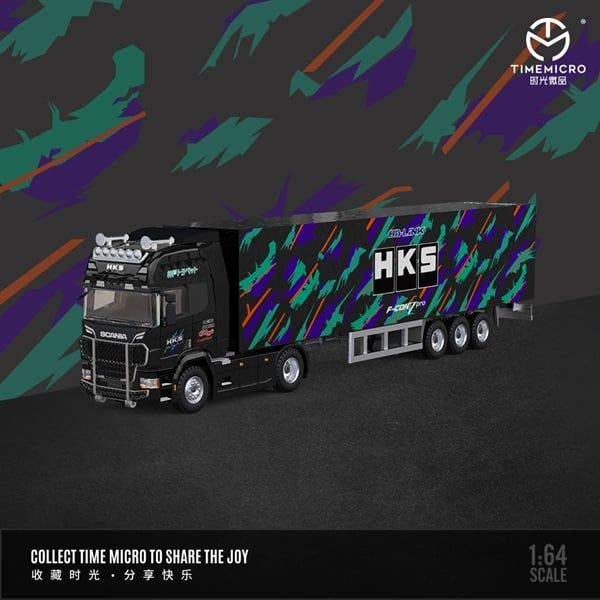  Mô hình xe đầu kéo Scania kèm trailer container HKS tỉ lệ 1:64 Time Micro TM644014 