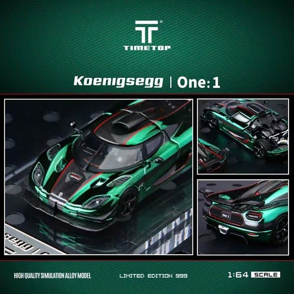  Mô hình xe ô tô Koenigsegg One:1 Metallic Green mở được nắp máy tỉ lệ 1:64 Timetop TT644817 