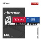  Mô hình xe Mercedes-Benz Actros MP4 White đầu kéo đi kèm 2 thùng container KLine + Cosco tỉ lệ 1:64 Cool Car CC646738 
