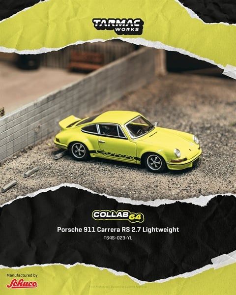  Mô hình xe Porsche 911 Carrera RS 2.7 Lightweight - Yellow tỉ lệ 1:64 Tarmac Works Schuco T64S-023-YL 