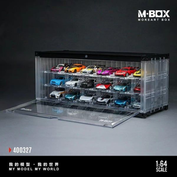  Hộp trưng bày container Cảnh giá đỗ xe 3D trong suốt kích thước 33.4cm x 14.5cm x 7.8cm tỉ lệ 1:64 MoreArt Box M-BOX MB400327 